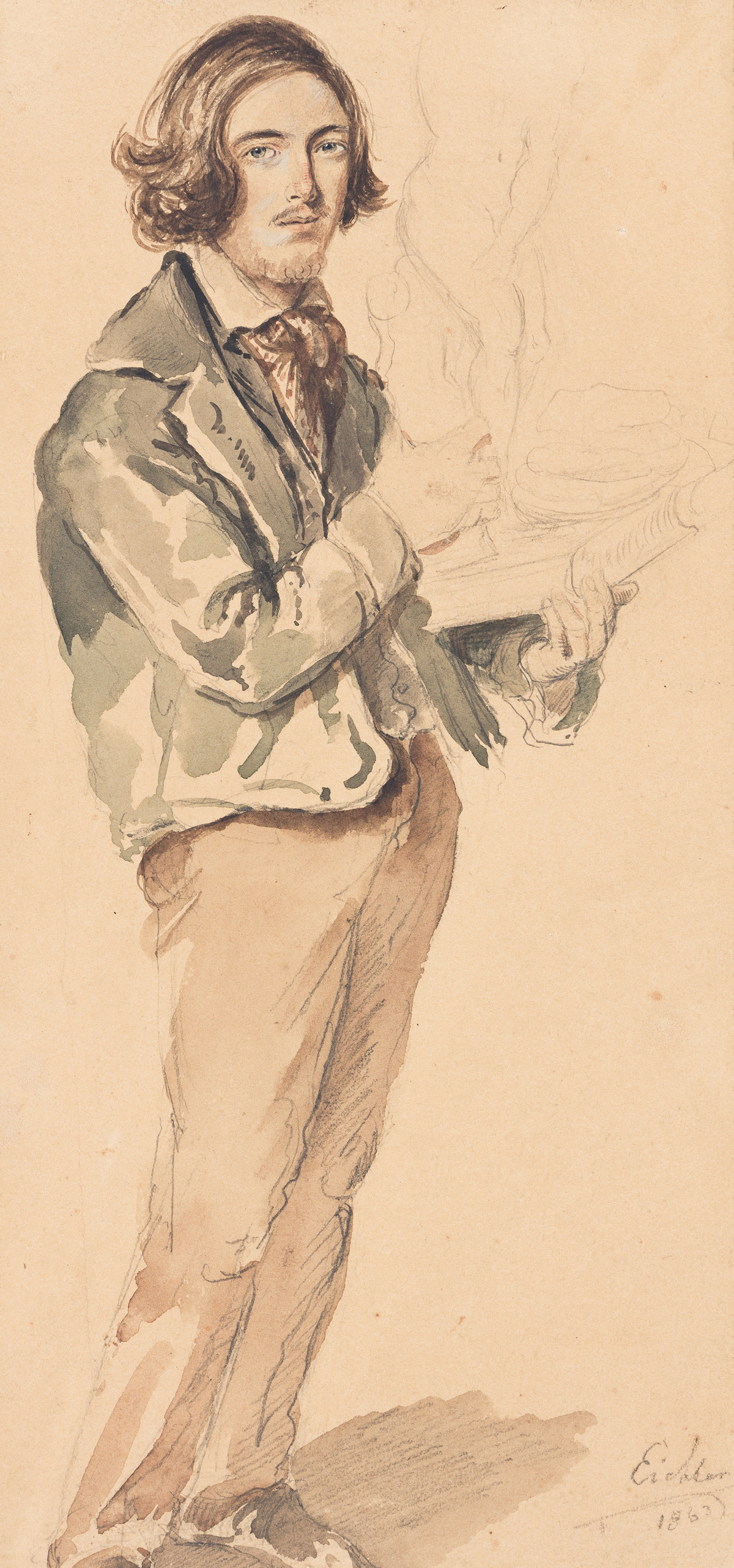 HERMANN EICHLER Full-Length Portrait of an Artist Holding a Sculpture.